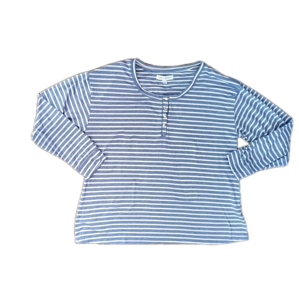 Carole Hochman Pajama Set Size Medium Pjs Jogger Jersey Knit Blue White Stripes - Picture 2 of 5